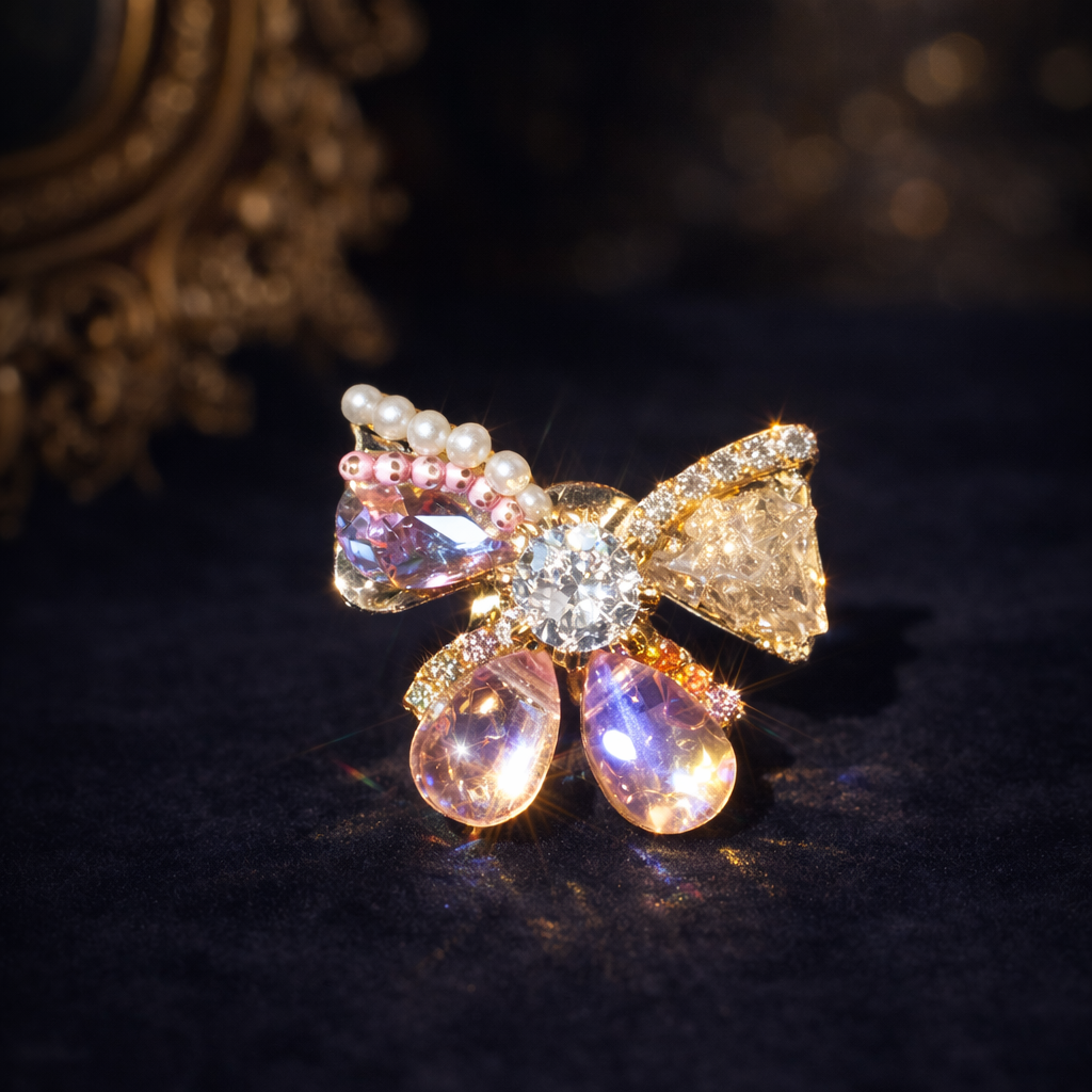 Blushing Bow – Glass & Pearl Brooch