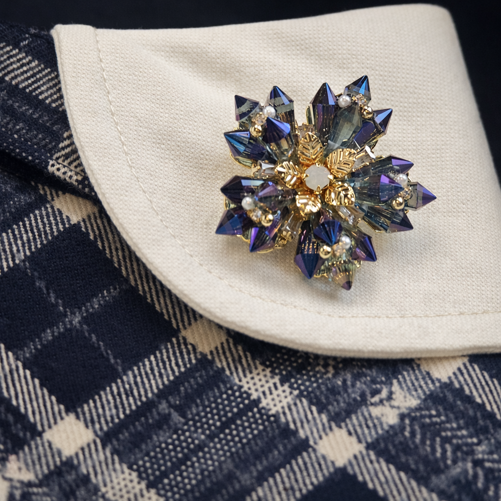 Midnight Frost – Blue Crystal Snowflake Brooch