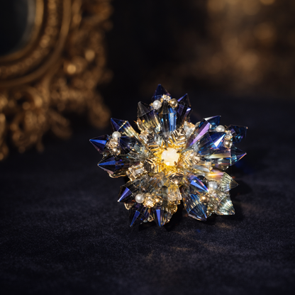 Midnight Frost – Blue Crystal Snowflake Brooch