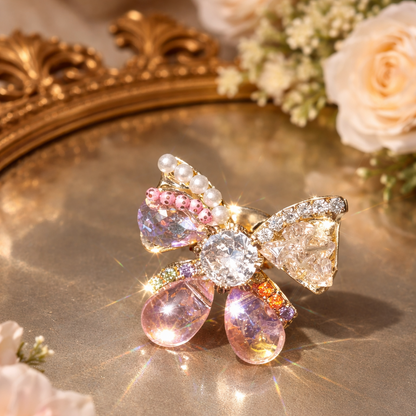 Blushing Bow – Glass & Pearl Brooch