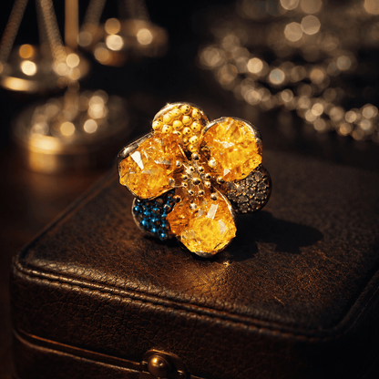Petite Soleil – Golden Crystal Flower Brooch