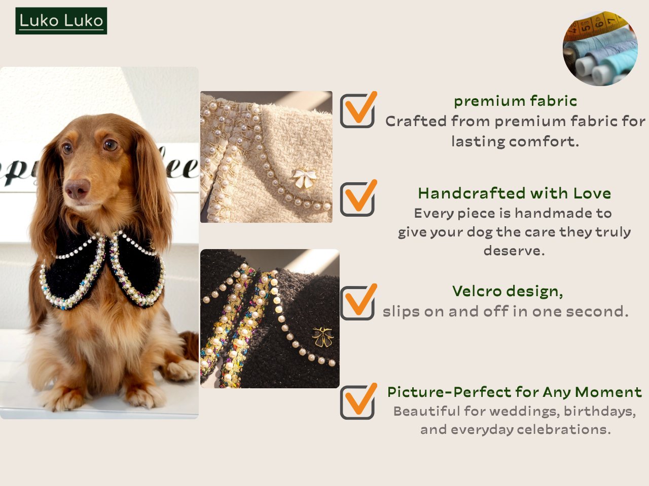 Jacqueline – Black & White Pearl Dog Jacket | Chic Formal Look