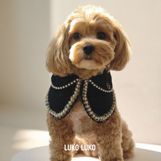 Jacqueline – Black & White Pearl Dog Jacket | Chic Formal Look