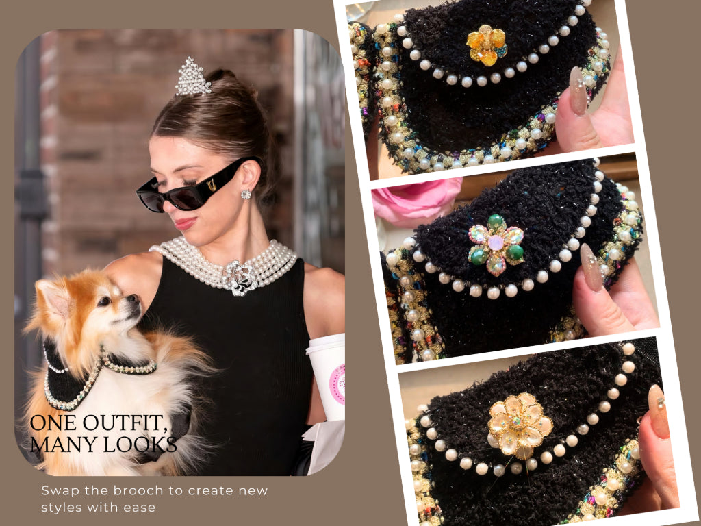 Jacqueline – Black & White Pearl Dog Jacket | Chic Formal Look