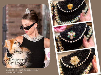 Jacqueline – Black & White Pearl Dog Jacket | Chic Formal Look