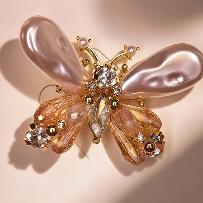 Belle Papillon – Pearl & Champagne Crystal Butterfly Brooch for Dogs | Elegant Couture Accent