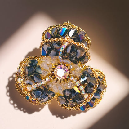 Emerald Veil – Handmade Crystal Flower Brooch | Refined Accent for Green Outfits