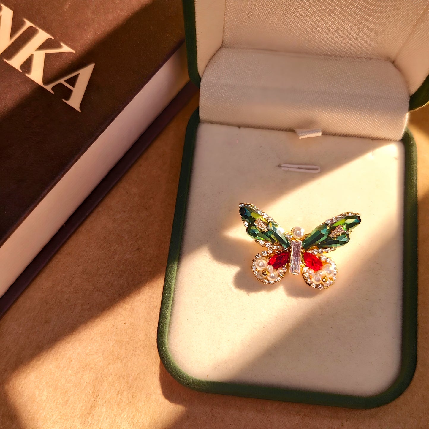Festiva Wing – Red & Green Butterfly Brooch for Dogs | Holiday Party Accent