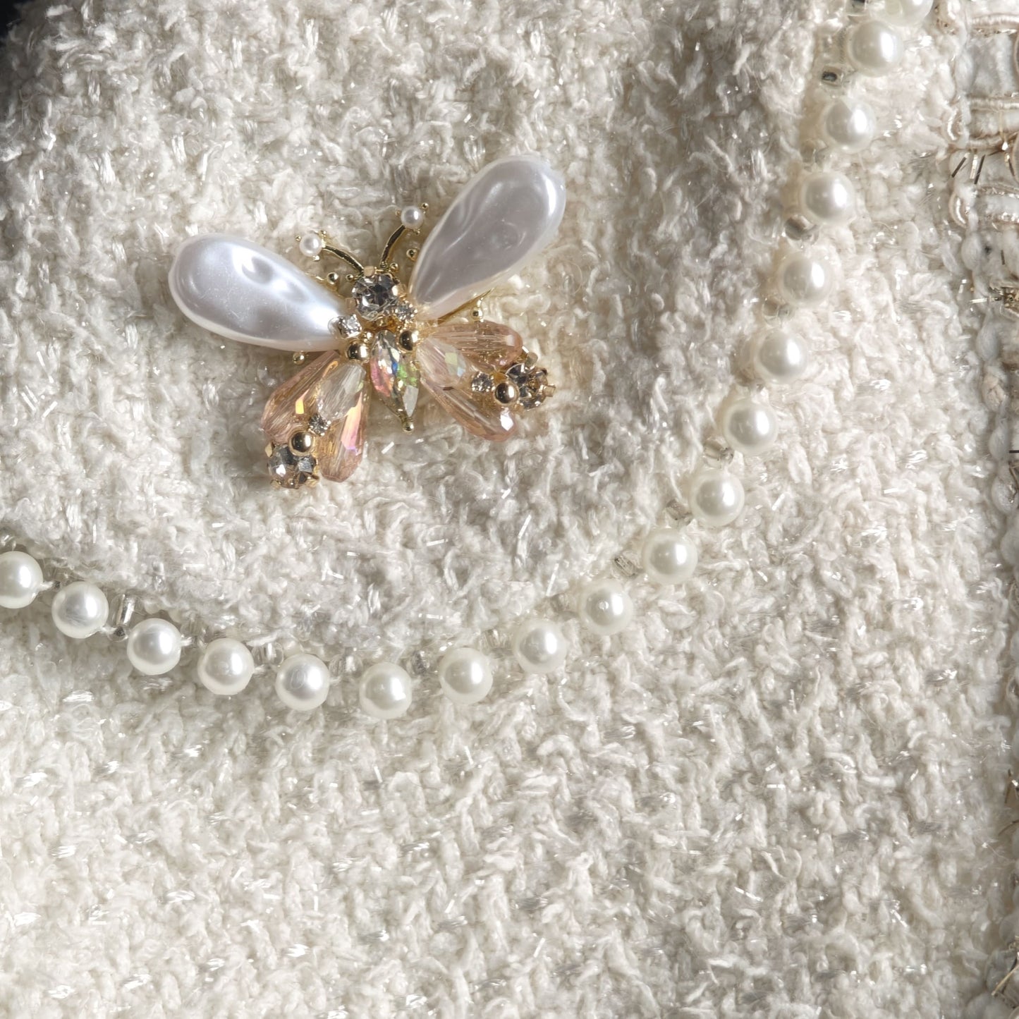 Belle Papillon – Pearl & Champagne Crystal Butterfly Brooch for Dogs | Elegant Couture Accent