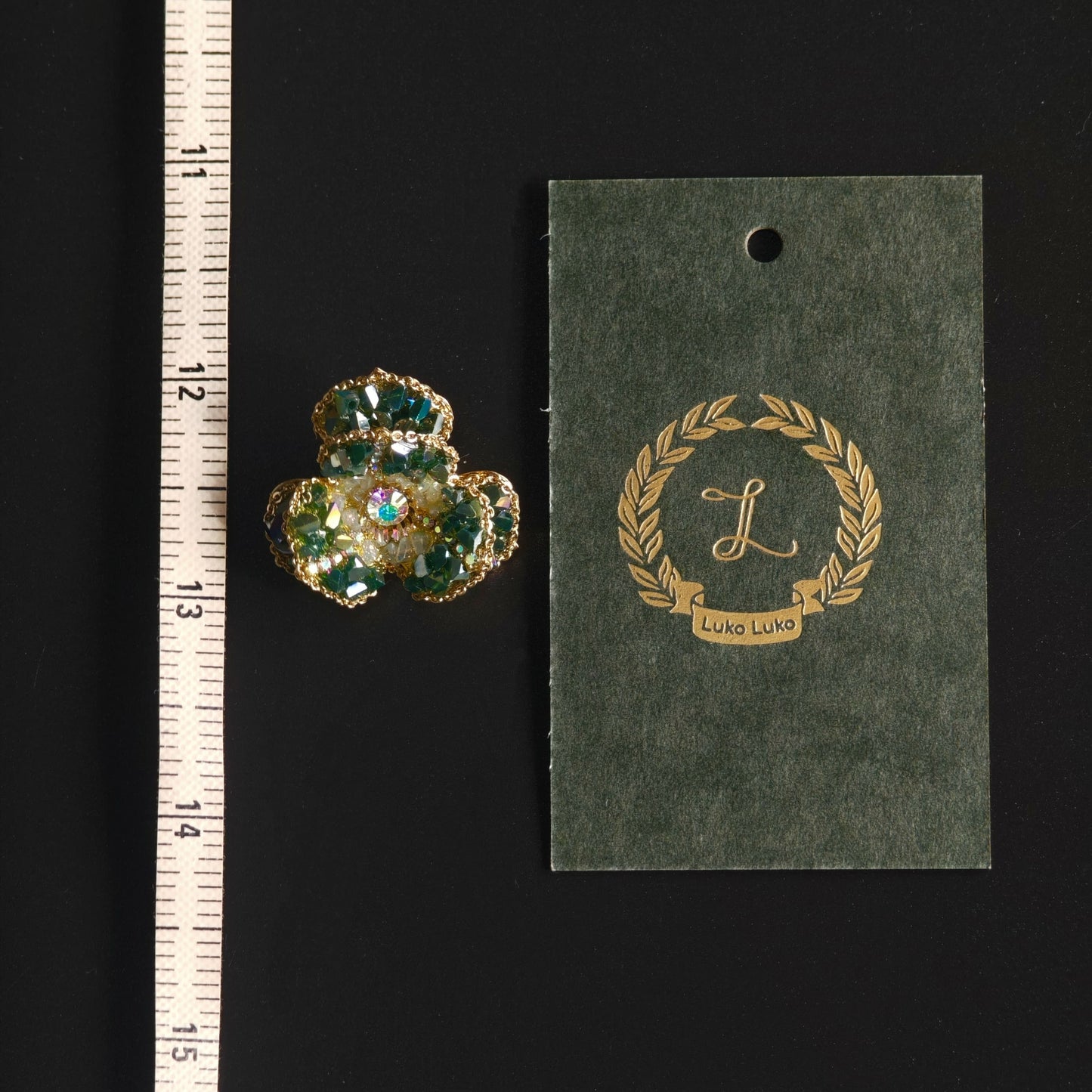 Emerald Veil – Handmade Crystal Flower Brooch | Refined Accent for Green Outfits