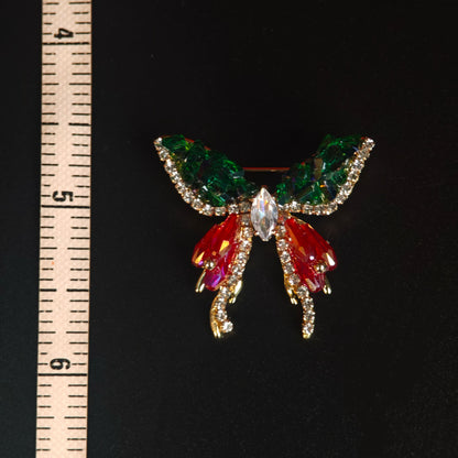 Festive Glimmer – Handmade Crystal Bow Brooch