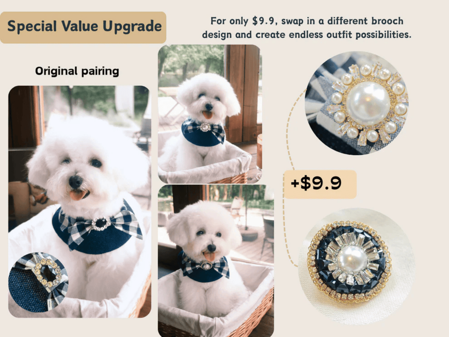 Lumi Pearl – Ivory Sunburst Pearl Brooch for Dogs | Classic Elegant Accent