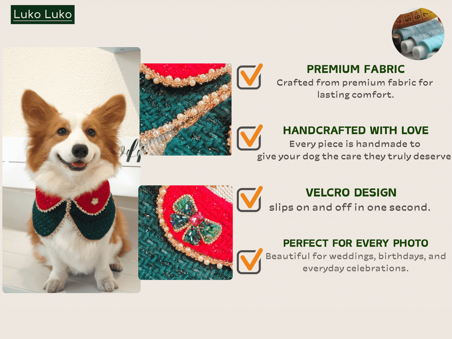 Merry -Handmade Red &Green Christmas Bandana with Interchangeable Brooch