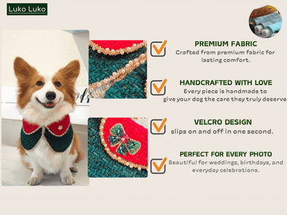 Merry -Handmade Red &Green Christmas Bandana with Interchangeable Brooch