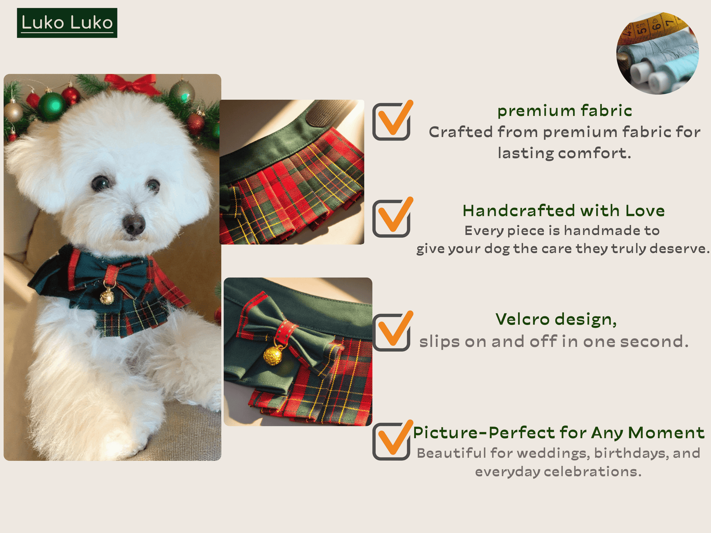 Noelle – Red & Green Plaid Dog Dress | Christmas Holiday Style