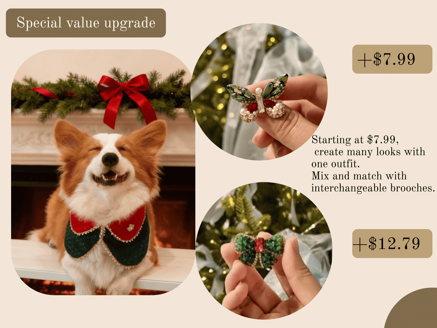 Merry -Handmade Red &Green Christmas Bandana with Interchangeable Brooch