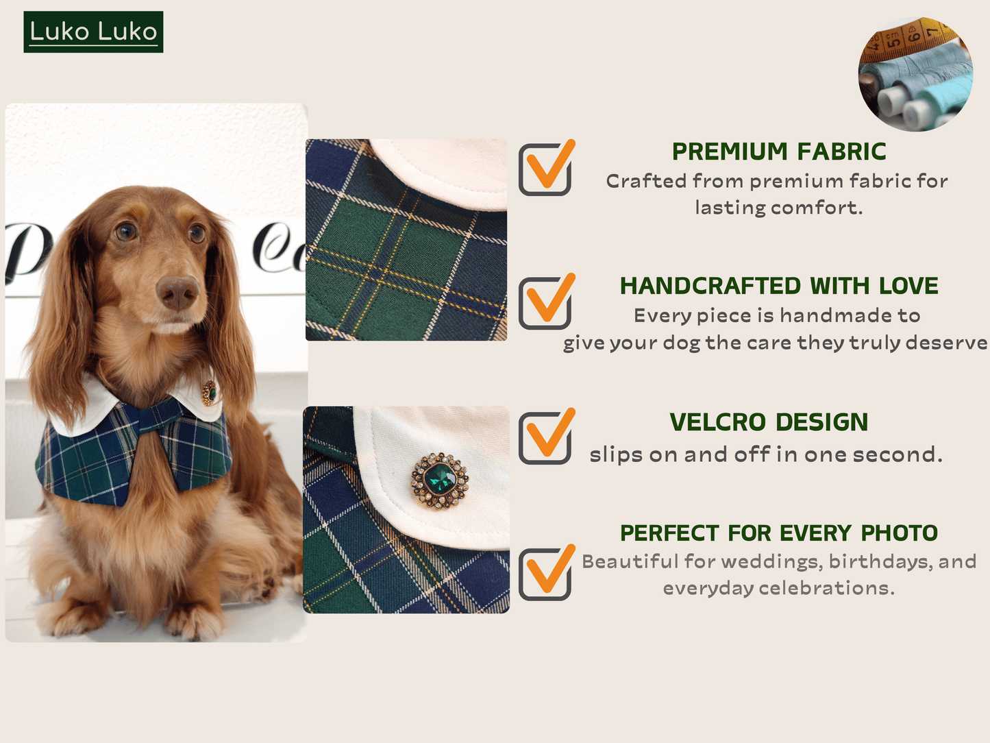 Evelyn - Green Plaid Dog Cape | Classic Elegance & Versatile Charm