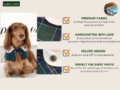 Evelyn - Green Plaid Dog Cape | Classic Elegance & Versatile Charm