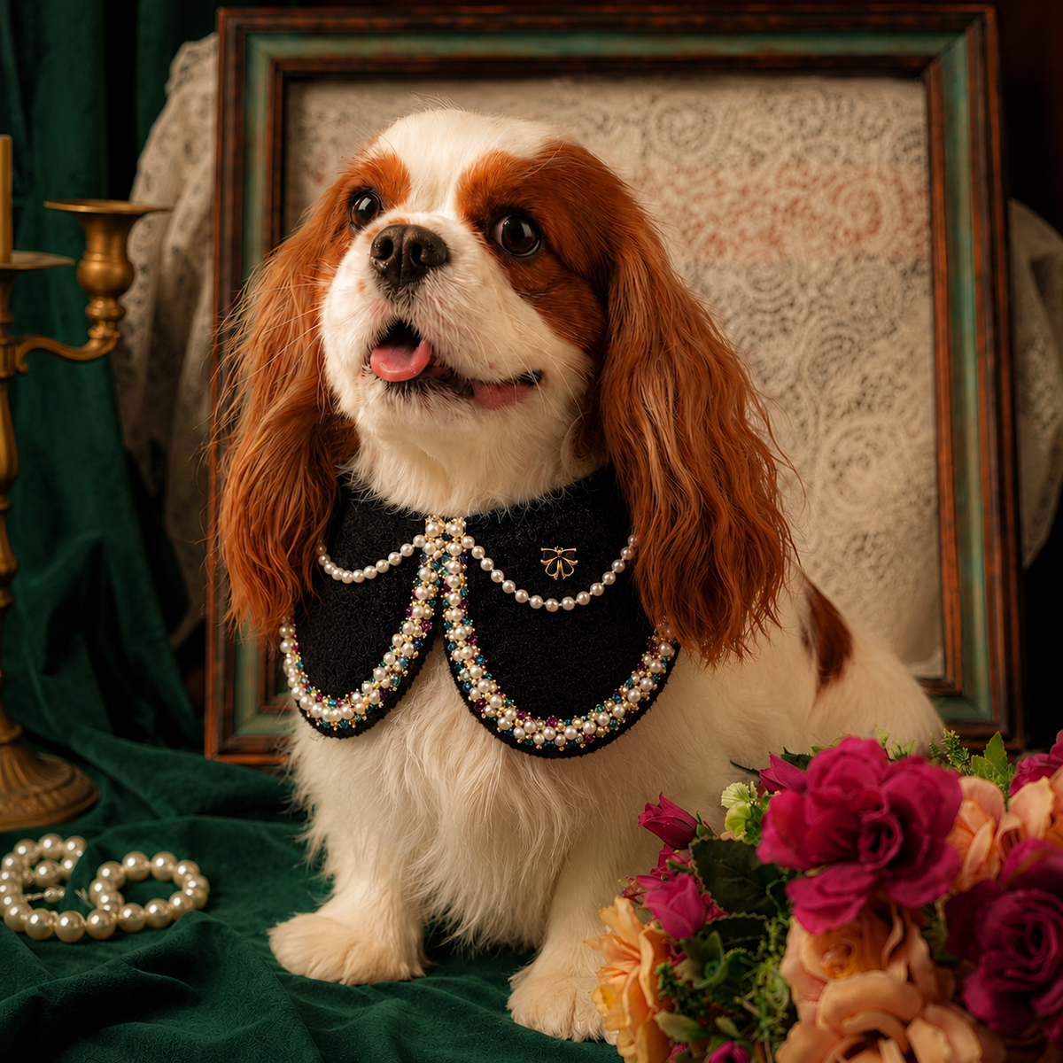 Jacqueline – Black & White Pearl Dog Jacket | Chic Formal Look