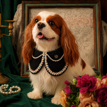 Jacqueline – Black & White Pearl Dog Jacket | Chic Formal Look