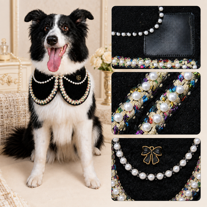 Jacqueline – Black & White Pearl Dog Jacket | Chic Formal Look