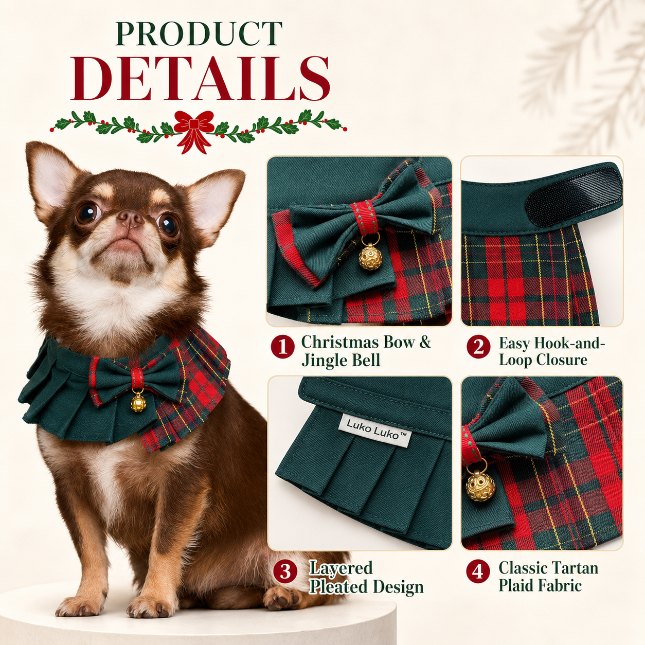Noelle – Red & Green Plaid Dog Dress | Christmas Holiday Style