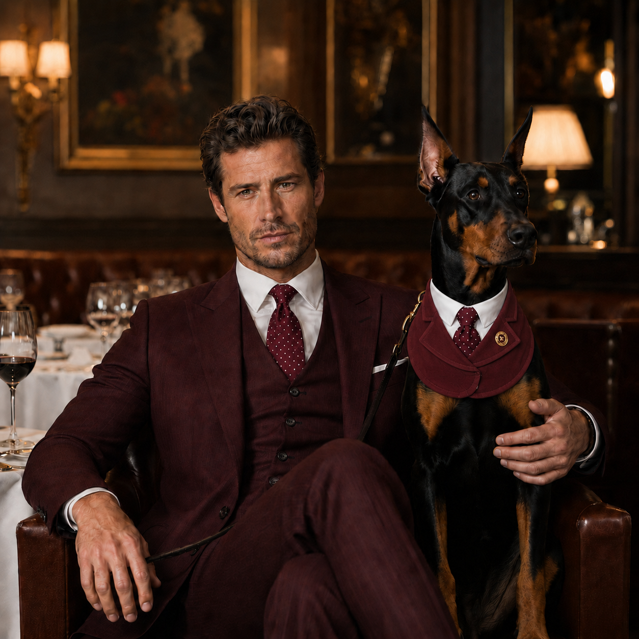 Windsor – Burgundy & Green Dog Suit | Elegant Outfit