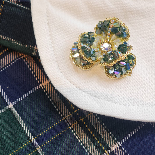 Emerald Veil – Handmade Crystal Flower Brooch | Refined Accent for Green Outfits