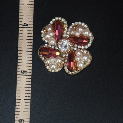 Crimson Bloom – Handmade Crystal Pearl Brooch