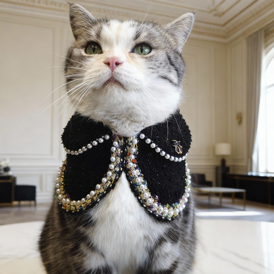Jacqueline – Black & White Pearl Dog Jacket | Chic Formal Look