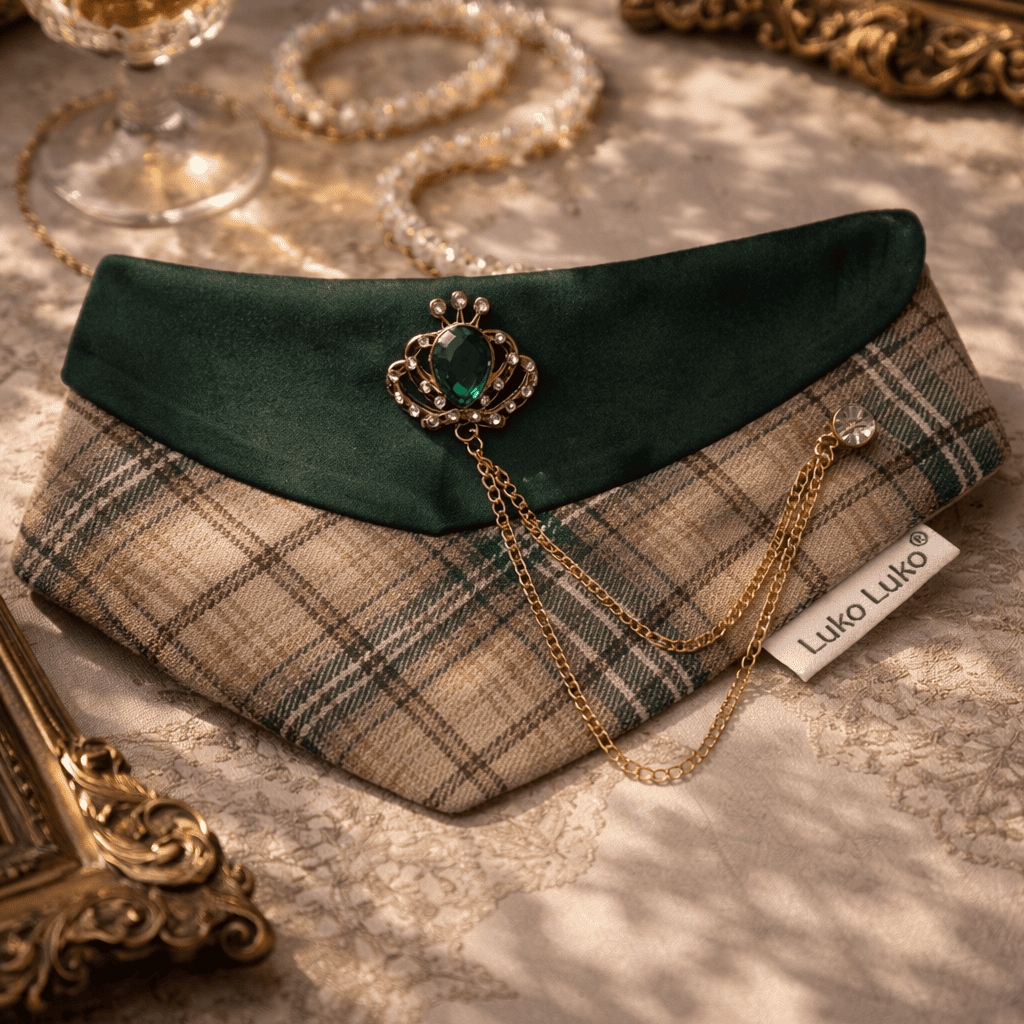 Pre-order|Elizabeth – Handmade Regal Plaid Bandana for Cats and Dogs