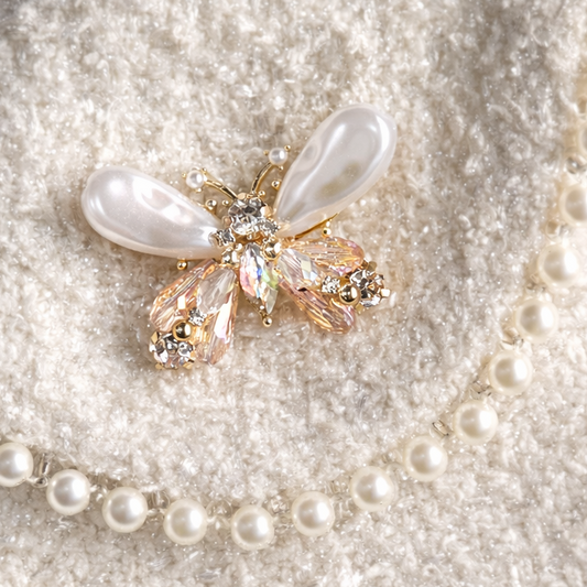 Belle Papillon – Pearl & Champagne Crystal Butterfly Brooch