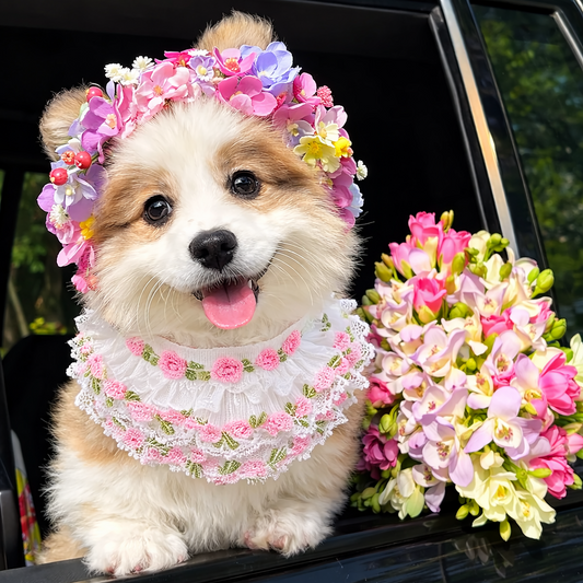 Susan – Handmade Easter Floral Lace Bandana for Cats and Dogs