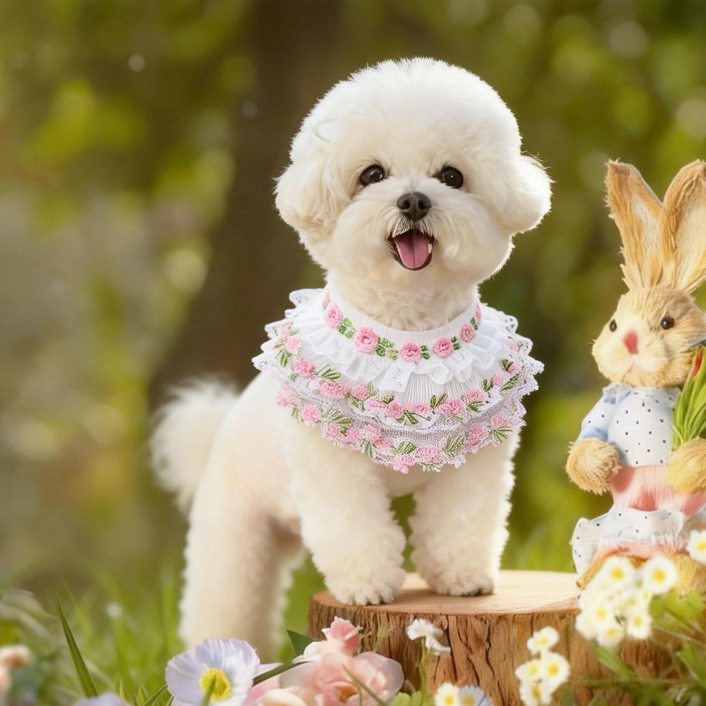 Susan – Handmade Easter Floral Lace Bandana for Cats and Dogs