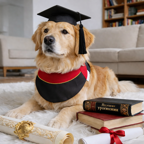 Valedictory – Red, Blue& Yellow Dog Graduation Gown & Cape | Elegant Outfit