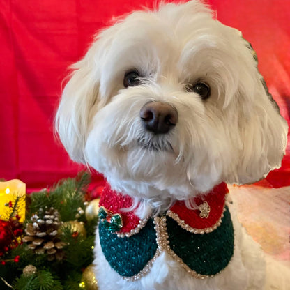 Merry -Handmade Red &Green Christmas Bandana with Interchangeable Brooch